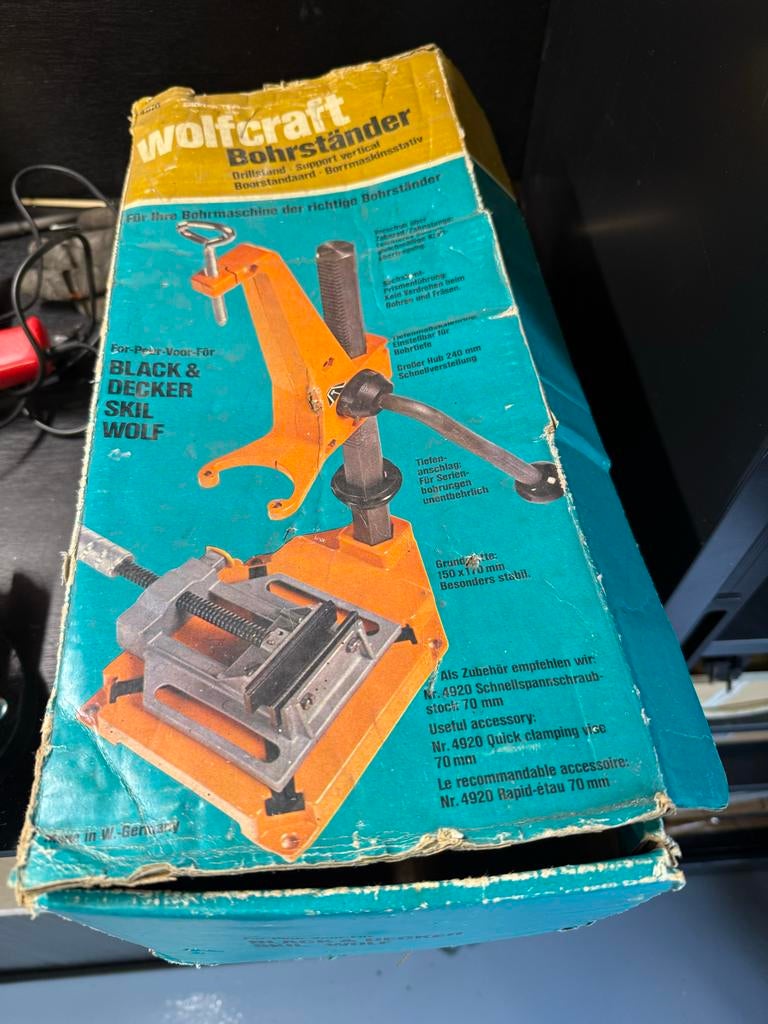 Wolfcraft Boorstandaard met bankschroef, Ophalen of Verzenden, Gebruikt