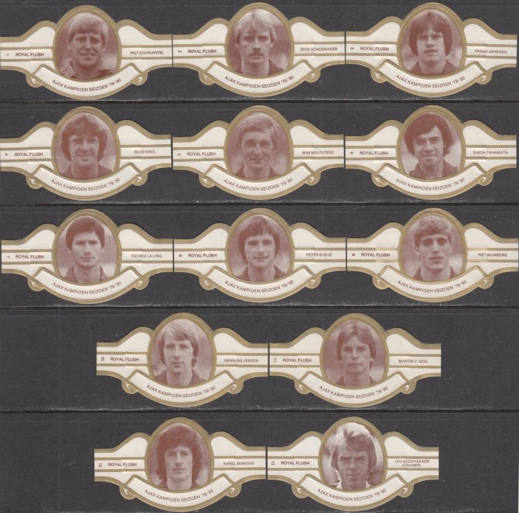 Sigarenbanden Ajax Kampioen seizoen '79-'80 Royal Flush 1-13, Verzamelen, Rookartikelen, Aanstekers en Luciferdoosjes, Ophalen of Verzenden