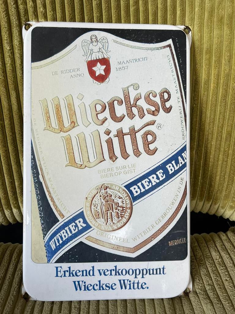 EMAILLE BORD WIECKSE WITTE, Verzamelen, Ophalen of Verzenden, Gebruikt, Reclamebord, Plaat of Schild, Overige merken