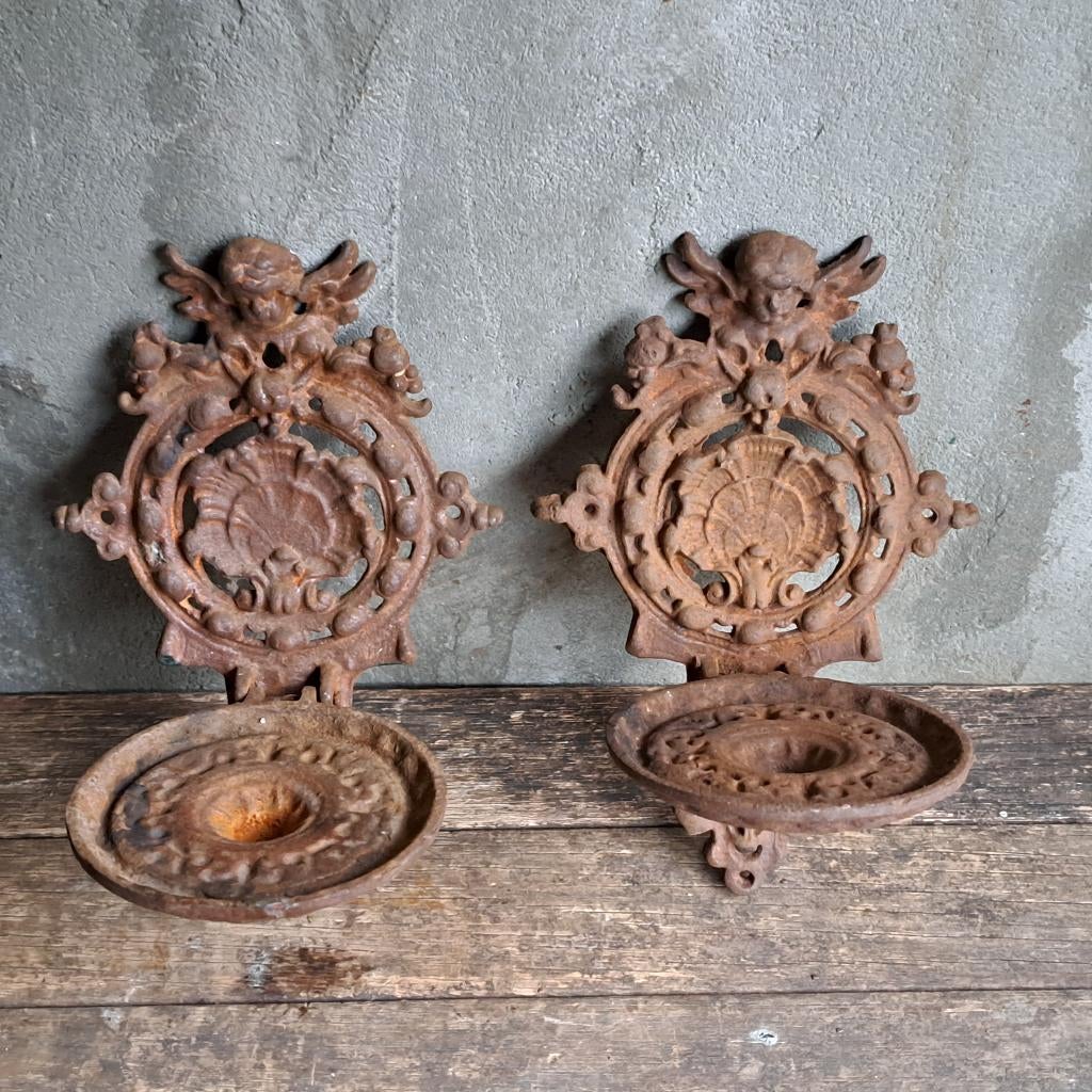 1x Gietijzeren console muurkandelaar roest engel *Etage3*, Gebruikt, ., Ophalen of Verzenden, .