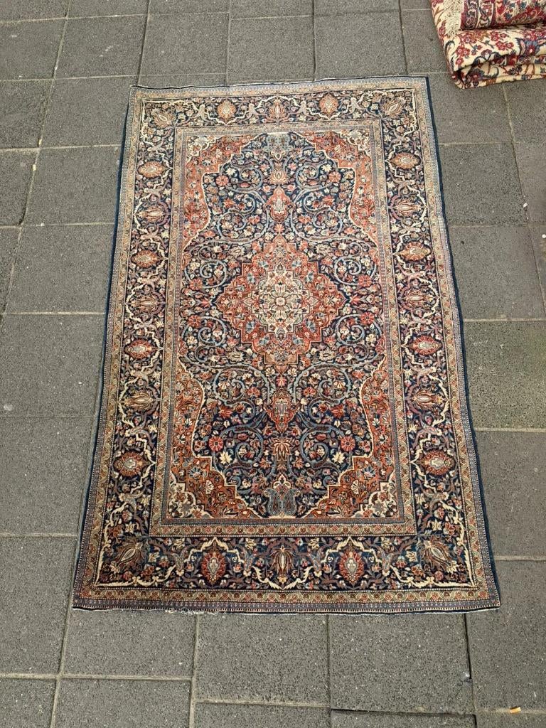 Antiek Perzisch Tapijt Kashan ( Carpet / Rug ) 214 x 131 cm, Gebruikt, Wol, 200 cm of meer, Ophalen of Verzenden