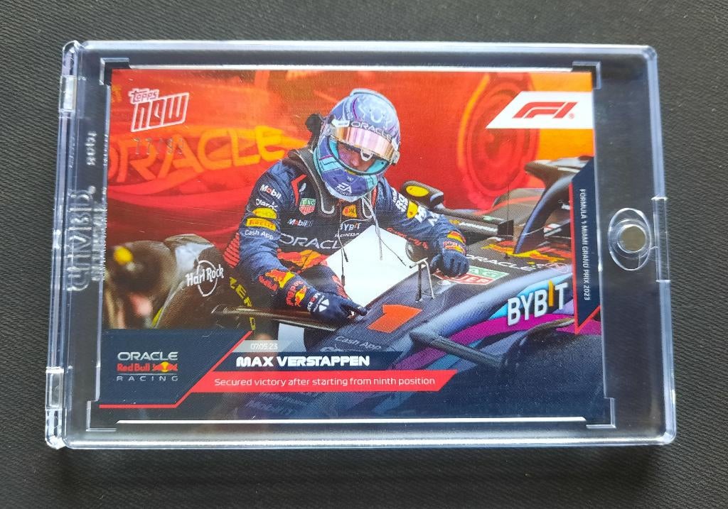 Max Verstappen Topps Now 2023 Miami Red Foil Zeldzaam 77/99, Ophalen of Verzenden, Nieuw, Plaatje