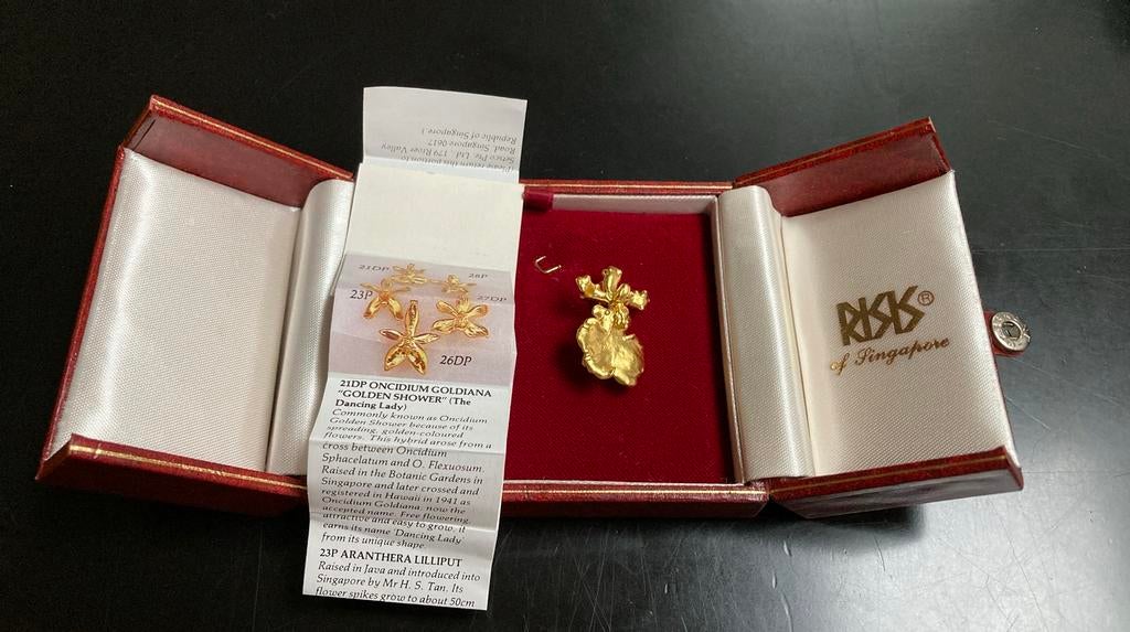 RISIS of Singapore orchidee verguld hanger broche, Ophalen of Verzenden, Overige materialen, Broche, Verguld