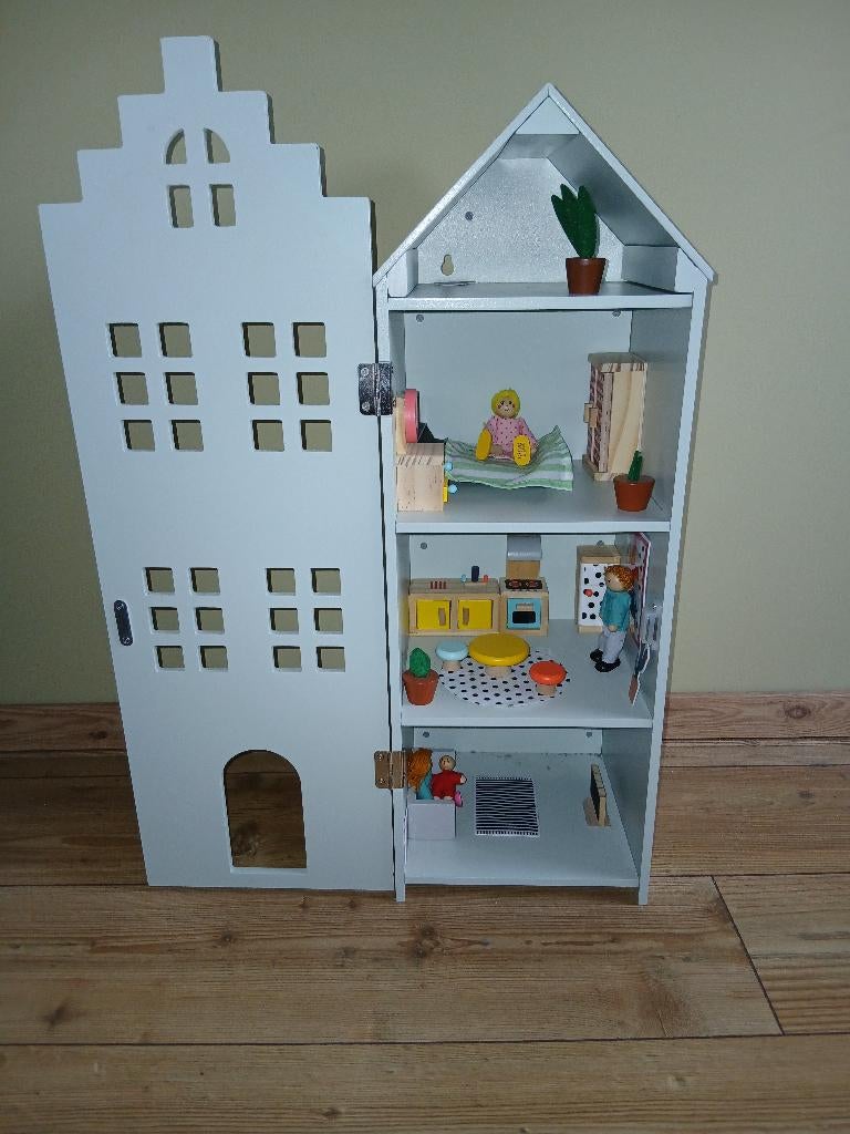 Poppenhuis grachtenpand met meubeltjes, Ophalen, Zo goed als nieuw, Poppenhuis