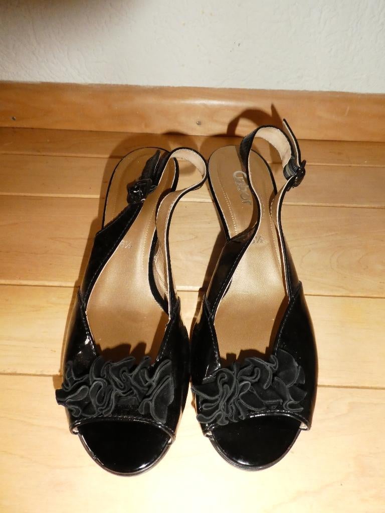 Gabor pumps maat 40 zwart lakleer peeptoe slingbacks ZGAN, Verzenden, Zwart, Gabor, Sandalen of Muiltjes