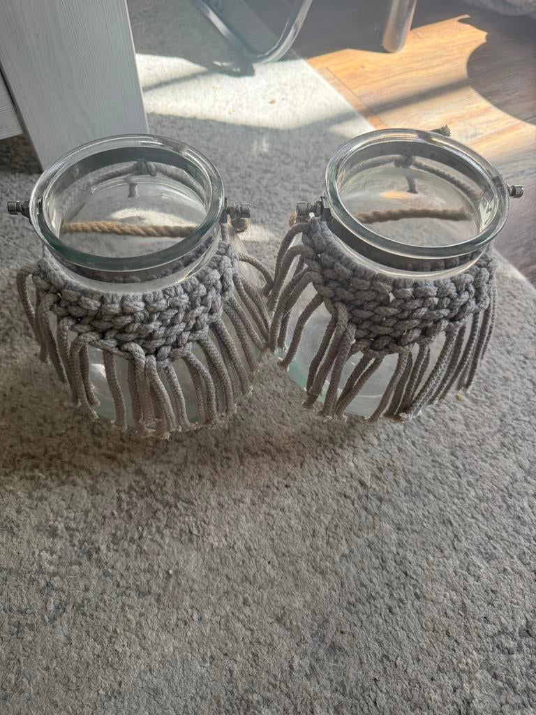 Macramé Glazen Potten – Zo Goed Als Nieuw, Ophalen, Zo goed als nieuw, Overige materialen, Minder dan 25 cm