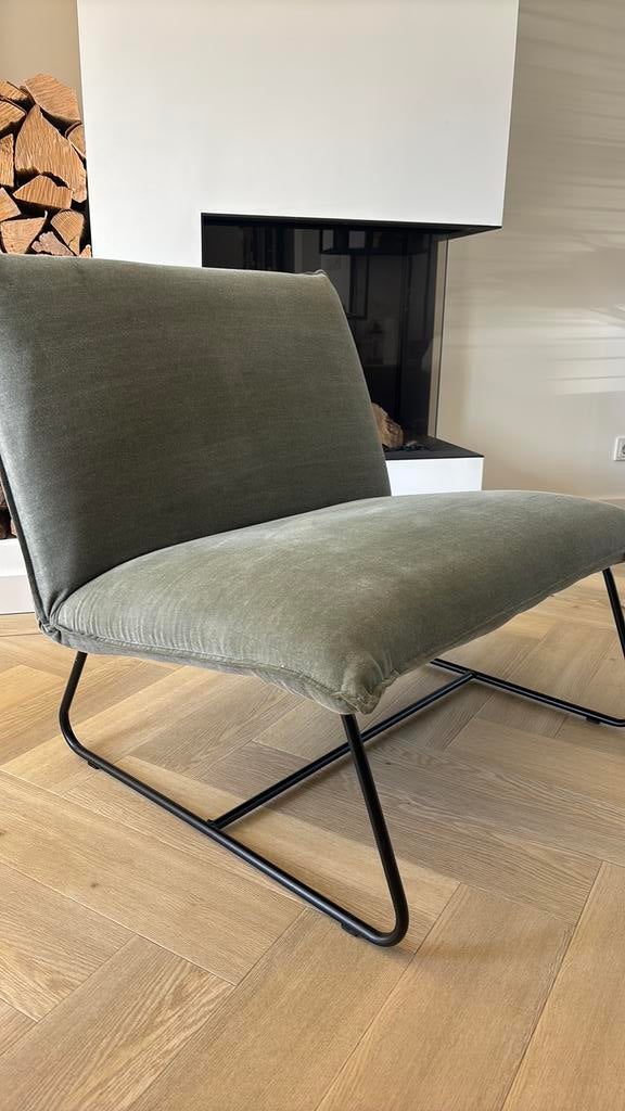 Fauteuil Goossens - Groen / Grijs met zwart stalen poot, Huis en Inrichting, Fauteuils, Ophalen, Gebruikt, 75 tot 100 cm, 75 tot 100 cm