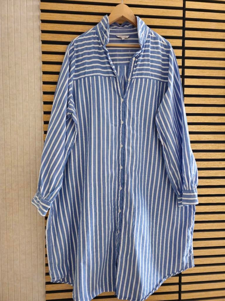 MS mode blouse-jurk blauw/wit gestreept maat 54, Kleding | Dames, Ophalen of Verzenden, Zo goed als nieuw, Blauw, Jurk