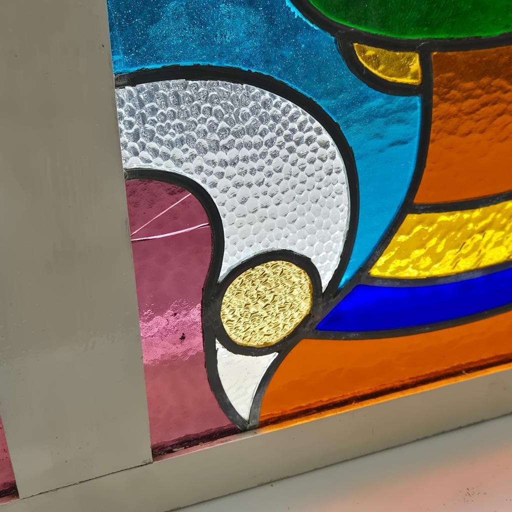 114hx118br Art nouveau glas in lood raam prachtige kleuren, Ophalen