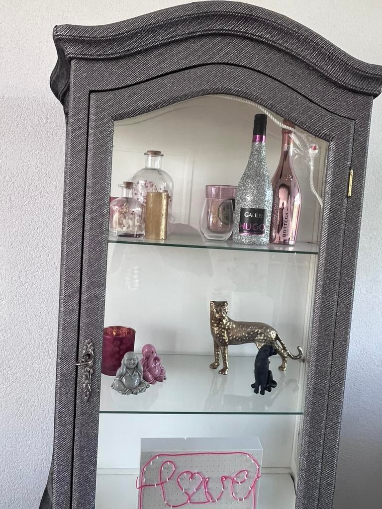 Barok vitrinekast zilver glitter, Huis en Inrichting, Kasten | Vitrinekasten, Ophalen, Barok, 50 tot 100 cm, Zo goed als nieuw