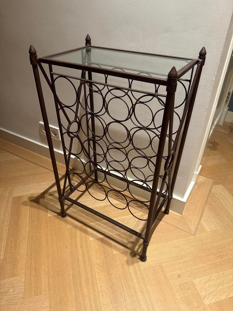 Wijnrek met glazen blad - Metaal, Ophalen, Gebruikt, 15 tot 25 flessen, Metaal