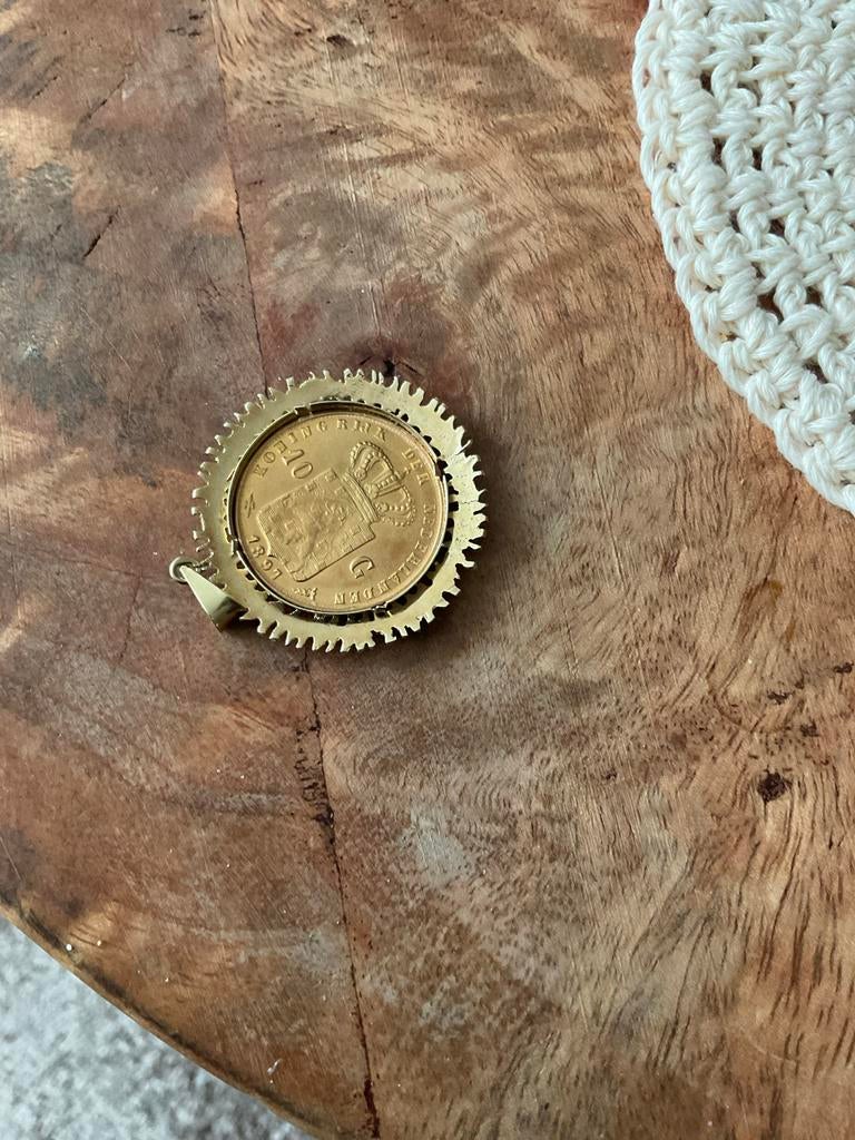 Gouden 10 Gulden Munt 1897 in 14K Gouden Muntrand, Ophalen of Verzenden, Gebruikt, Goud