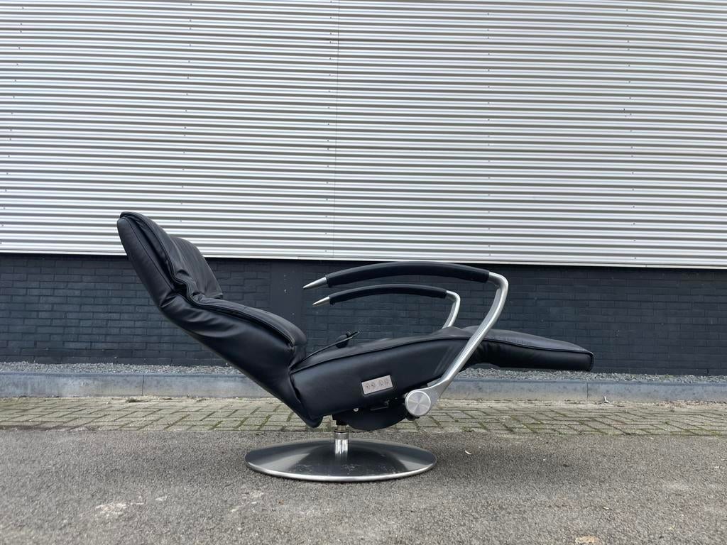 Zwarte leren prominent relax fauteuil / relax stoel op accu, Ophalen, Minder dan 75 cm, Nvt, Nvt