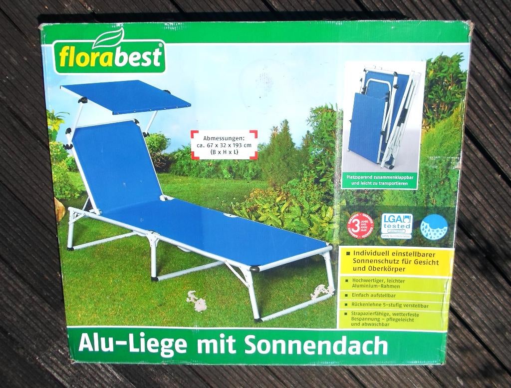 Ligbed met zonneklep. Weinig gebruikt. 2 stuks te koop., Ophalen, Zo goed als nieuw, Aluminium, Inklapbaar