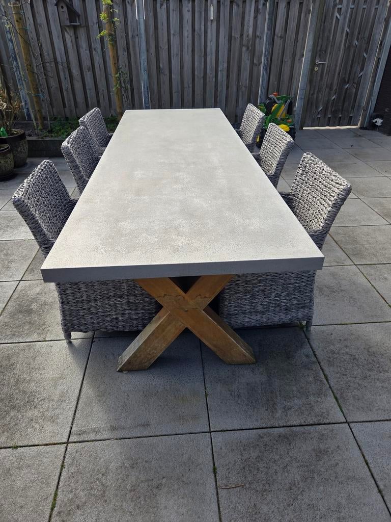 Grote tuintafel 300x100cm met 6 comfortabele tuinstoelen, Ophalen, Overige materialen, Gebruikt, 6 zitplaatsen