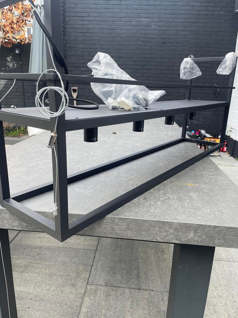 Zwarte hanglamp met 3 lichtpunten cage rack, Ophalen of Verzenden, Nieuw, Metaal, Minder dan 50 cm