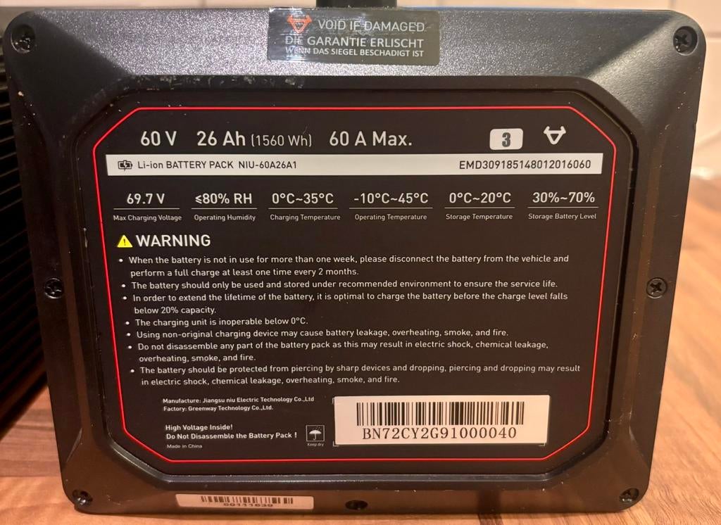 Niu Energy 60A3/26Ah Niu NQI GTS 2025 1000KM oud, Overige merken, Accu, 60A3/26Ah, Overige typen