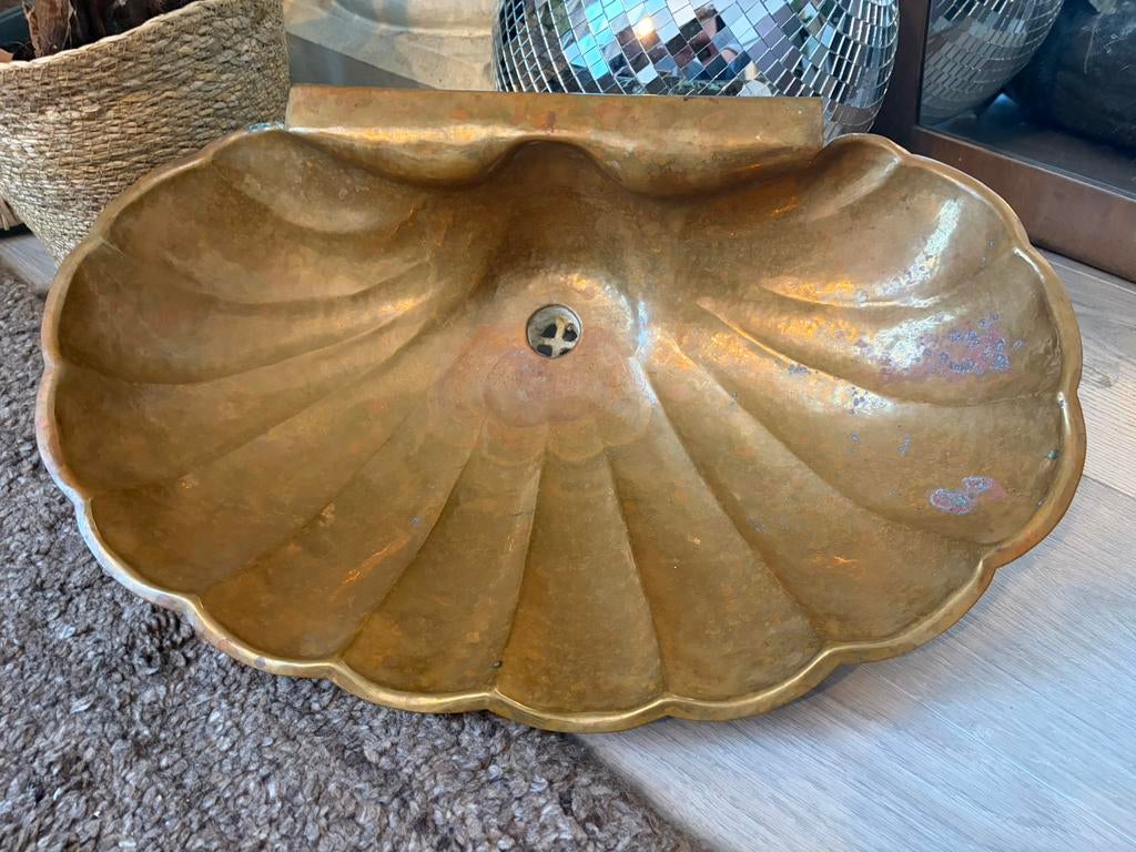 Antieke Koperen Wasbak in Schelpvorm, Ophalen of Verzenden, Koper