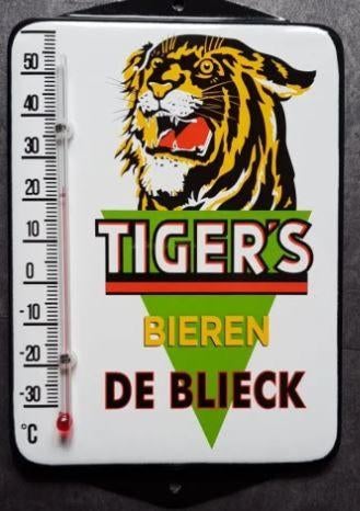 Tigers Bier bieren de Blieck emaillen reclame thermometer, Ophalen of Verzenden, Nieuw, Overige typen, Overige merken