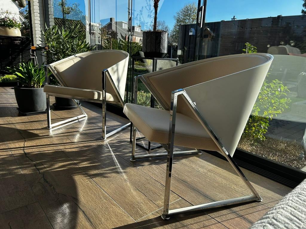 Mondi fauteuils - Set van 2 design stoelen, Huis en Inrichting, Fauteuils, Gebruikt, Metaal, Stof, 50 tot 75 cm, 75 tot 100 cm