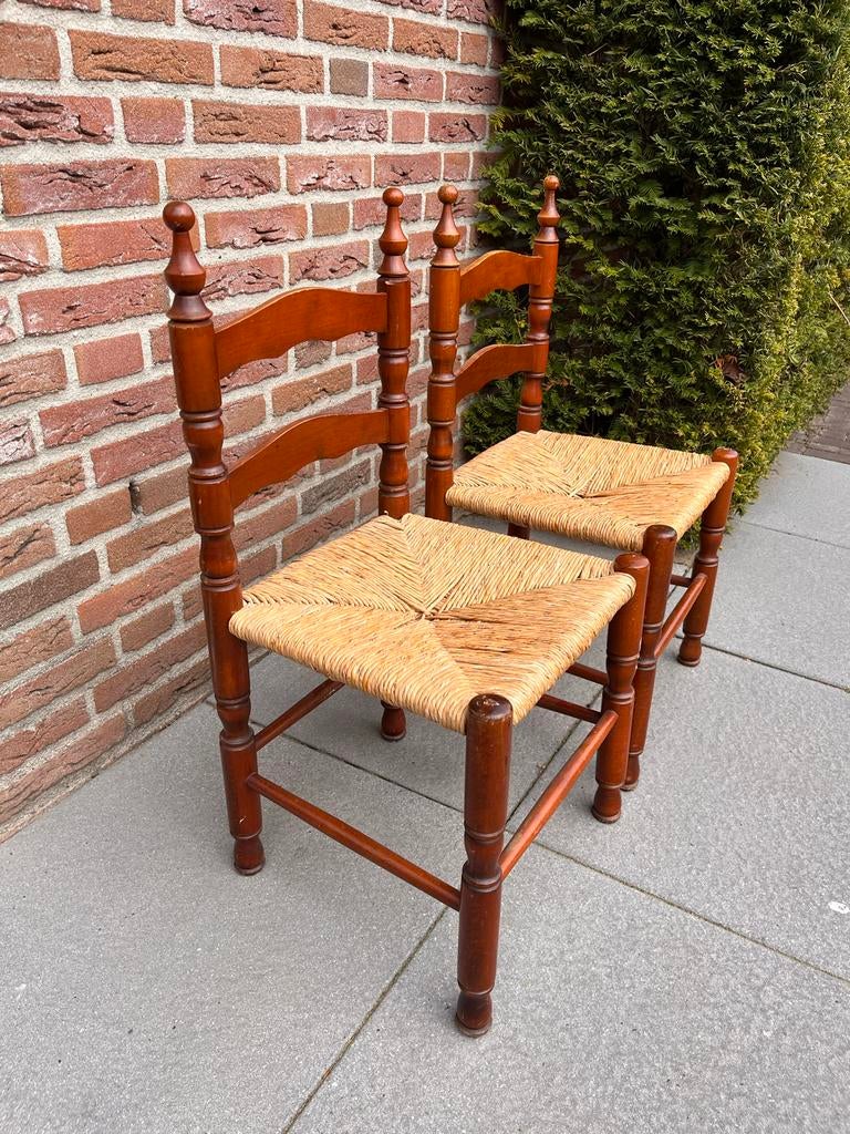 2 houten stoeltjes met rieten zitting, Huis en Inrichting, Stoelen, Ophalen, Gebruikt, Twee, Bruin