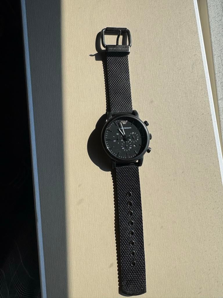 Armani Horloge - Zwarte Stalen Band, Overige merken, Gebruikt, Staal, Polshorloge