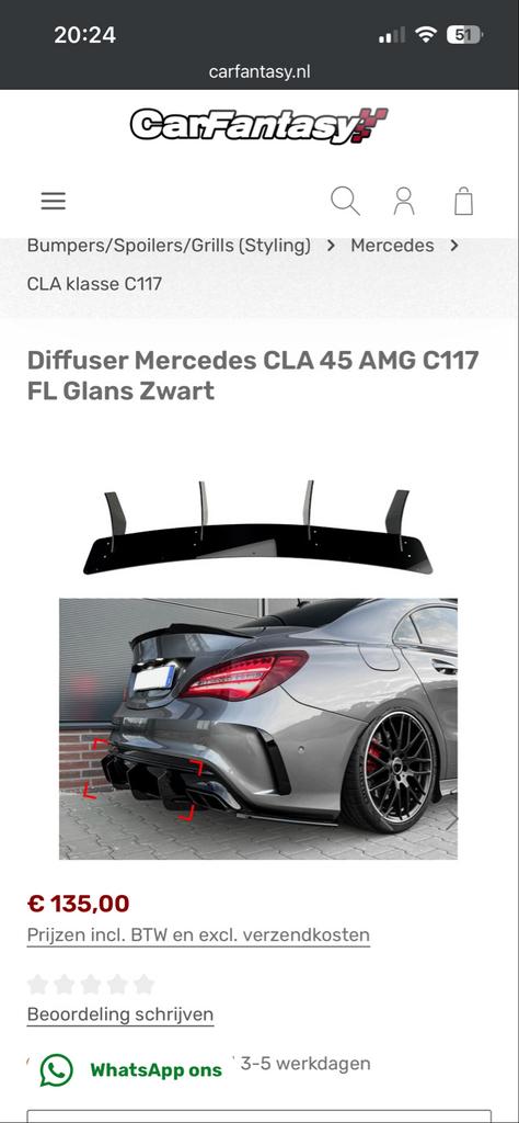 Diffuser Mercedes CLA 45 AMG C117 FL Glans Zwart, Mercedes-Benz, Nieuw, Ophalen of Verzenden, Achter