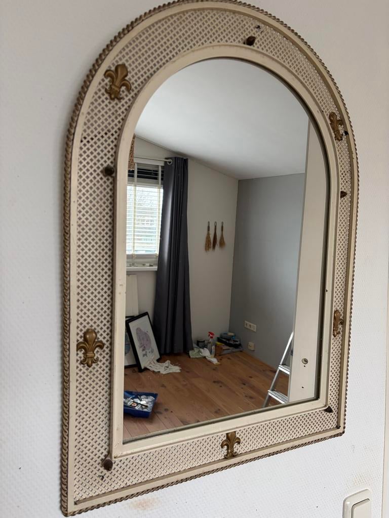 Vintage spiegel met console - Crèmekleurig, Frans design, Ophalen, Gebruikt, 100 tot 150 cm, Overige vormen