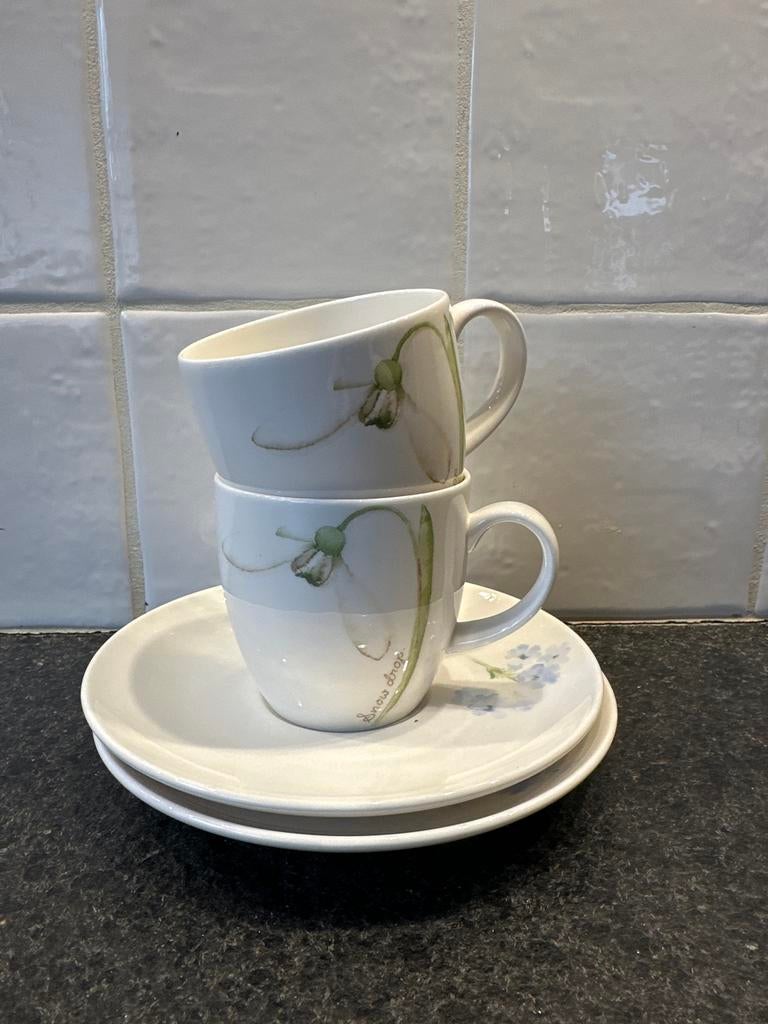 2x Royal Fine China Flowery Kop en Schotel Porselein, Gebruikt, Ophalen of Verzenden, Overige stijlen, Kop(pen) en/of Schotel(s)