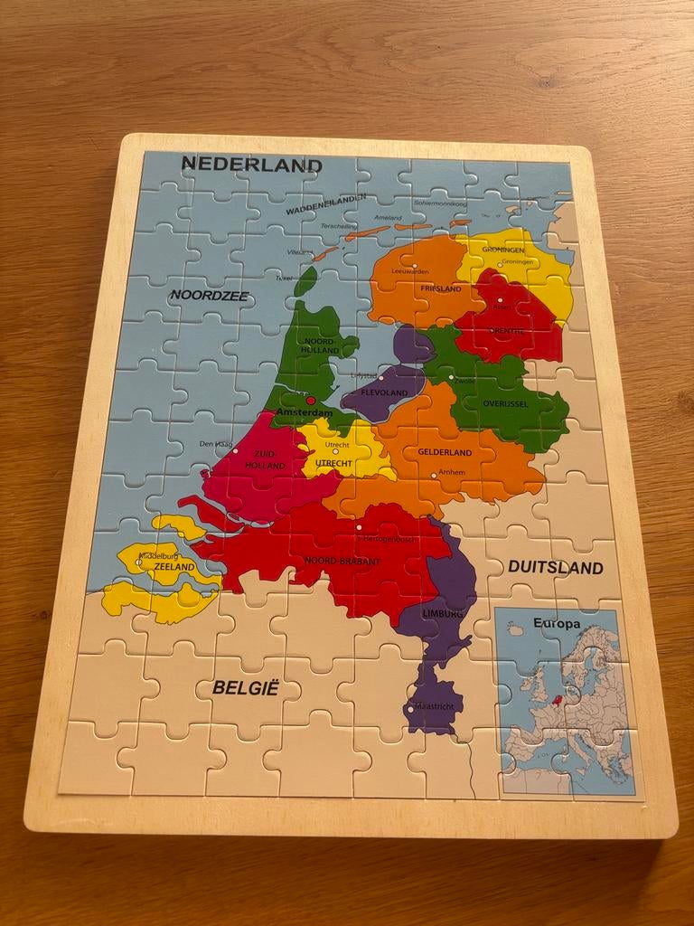 NIEUW - Houten legpuzzel Nederland en Europa - 96 stukjes, Ophalen of Verzenden, Minder dan 500 stukjes, Nieuw, Legpuzzel
