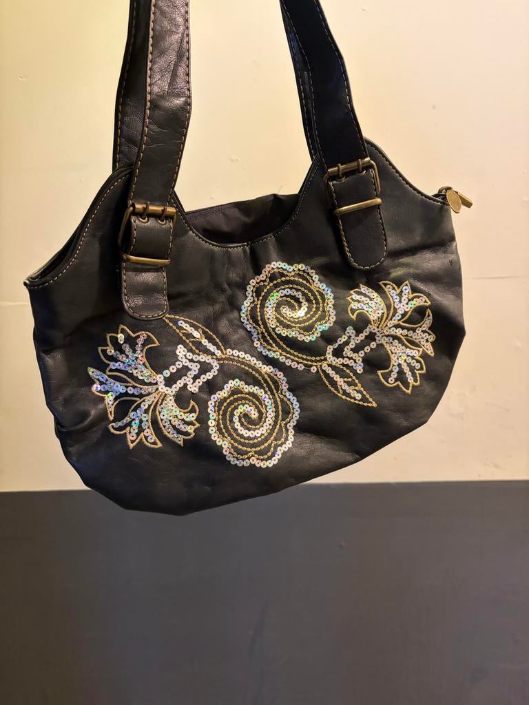 Zwarte handtas met pailletten, Sieraden, Tassen en Uiterlijk, Tassen | Damestassen, Ophalen of Verzenden, Gebruikt, Zwart, Handtas