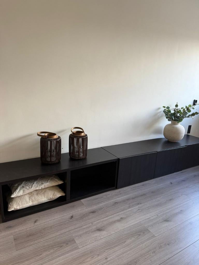 Tv meubel besta van ikea donker bruin/zwart, Ophalen, Gebruikt, 150 tot 200 cm, Minder dan 100 cm