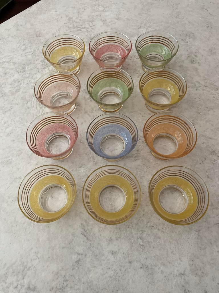 Set van 12 Franse vintage dessert glazen. Frozen glas, Ophalen of Verzenden