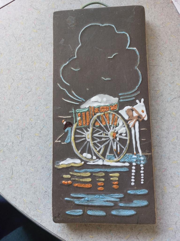 Vintage wanddecoratie: bloembollen oogst paard en wagen, Antiek en Kunst, Ophalen of Verzenden