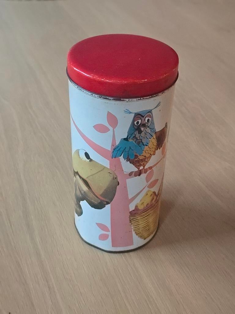 Vintage Bolletje beschuitblik met meneer de Uil erop €12, Verzamelen, Ophalen of Verzenden, Overige