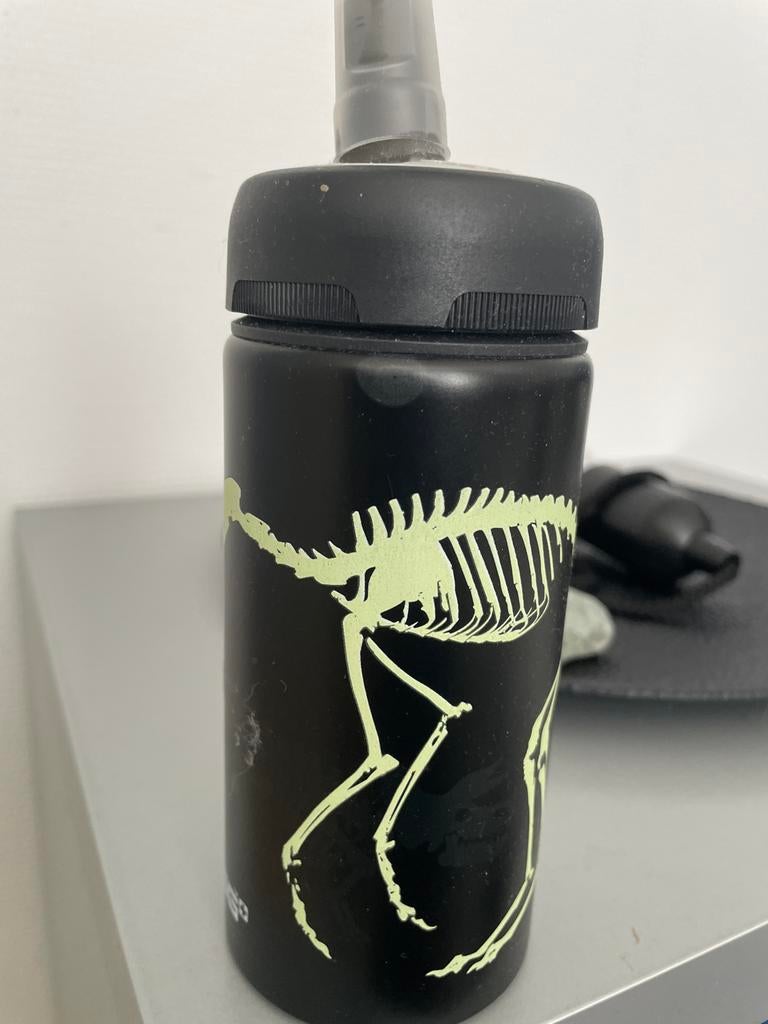 Zwarte bidon met dinosaurus skelet opdruk sigg, Ophalen of Verzenden, Gebruikt
