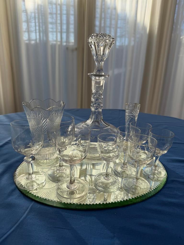 Antiek Glasservies met Karaf, Glazen & Vaasjes, Antiek en Kunst, Ophalen