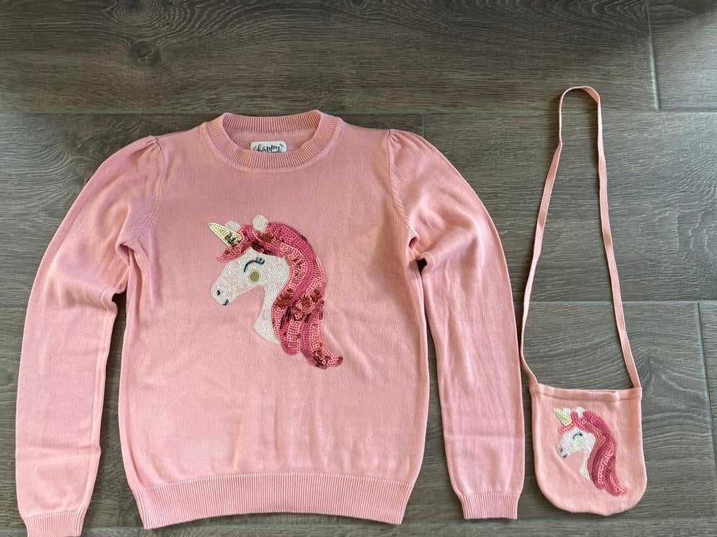 Trui unicorn 140 met tasje, Ophalen of Verzenden, Gebruikt, Meisje, Trui of Vest