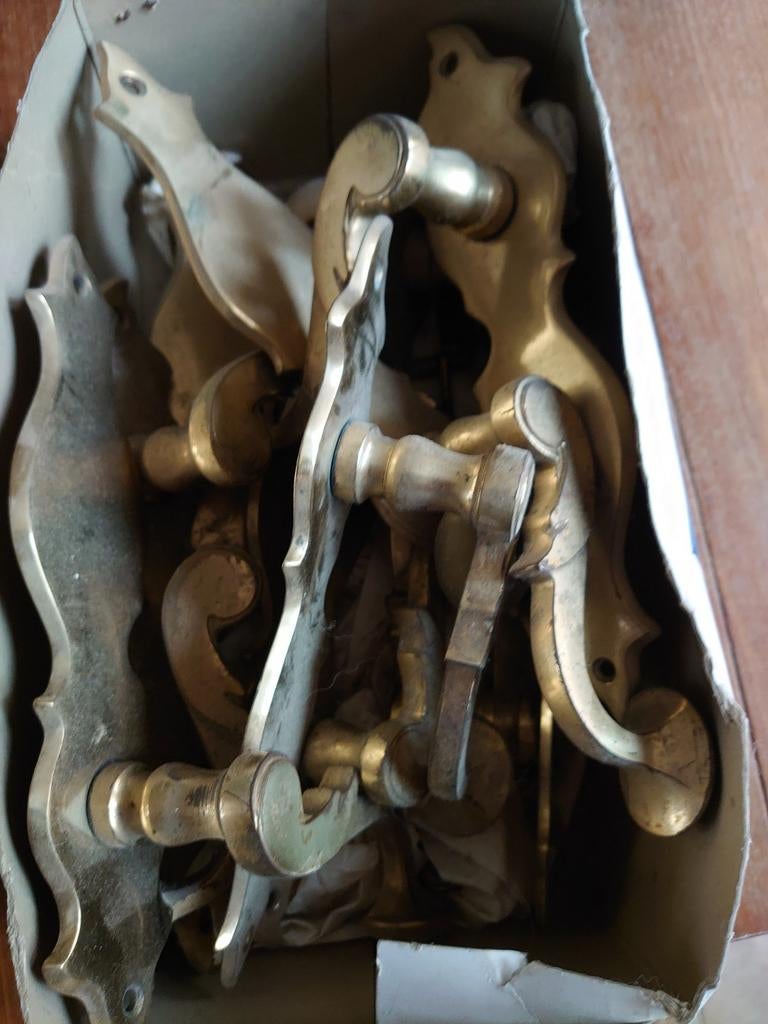 Jaren 30 messing deurklinken – 5 sets – origineel, Ophalen, Gebruikt