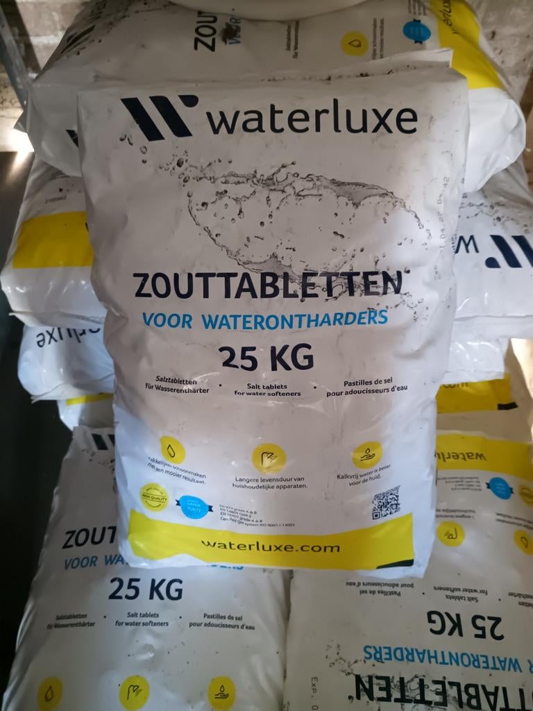 Waterluxe Zouttabletten 25kg voor Waterontharder, Witgoed en Apparatuur, Waterontharders, Nieuw, Waterontharder met zout, Ophalen