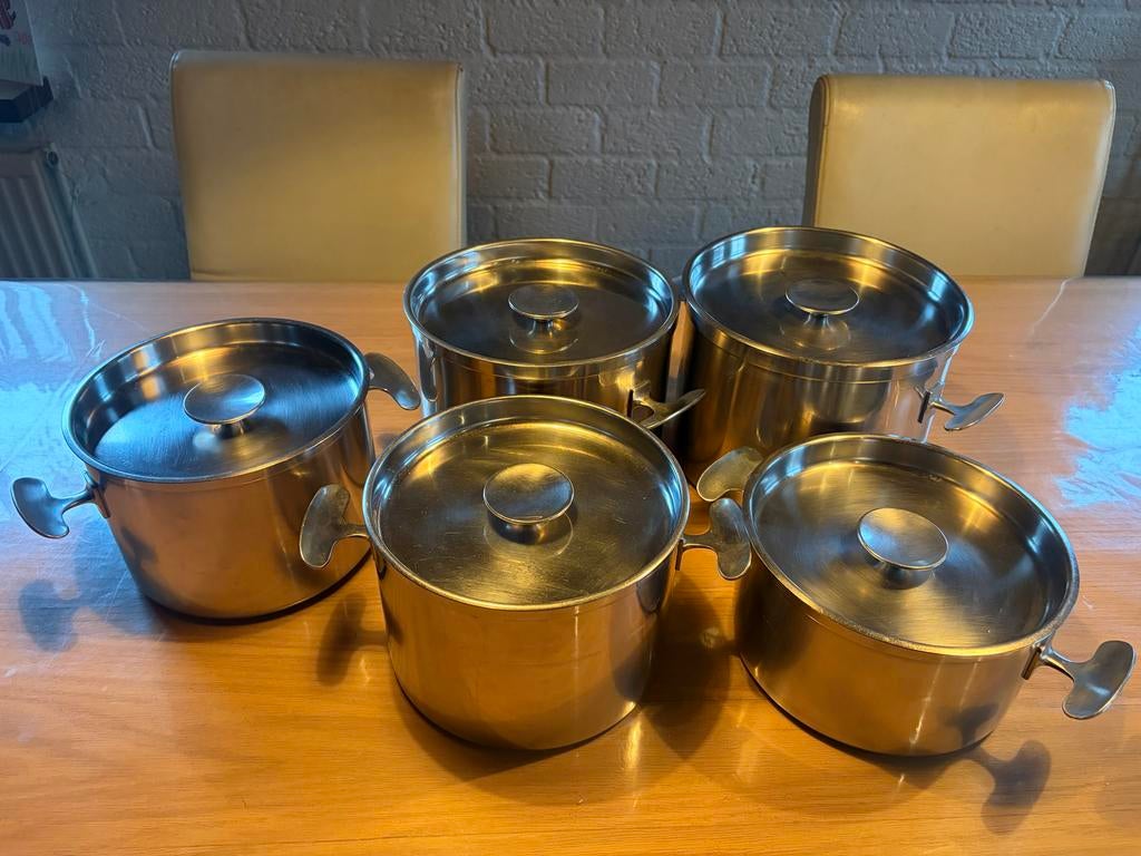 Gero Zilmeta Pannenset - 5 Vintage Pannen (Dick Simonis), Huis en Inrichting, Keuken | Potten en Pannen, Gebruikt, Pannenset, Rvs