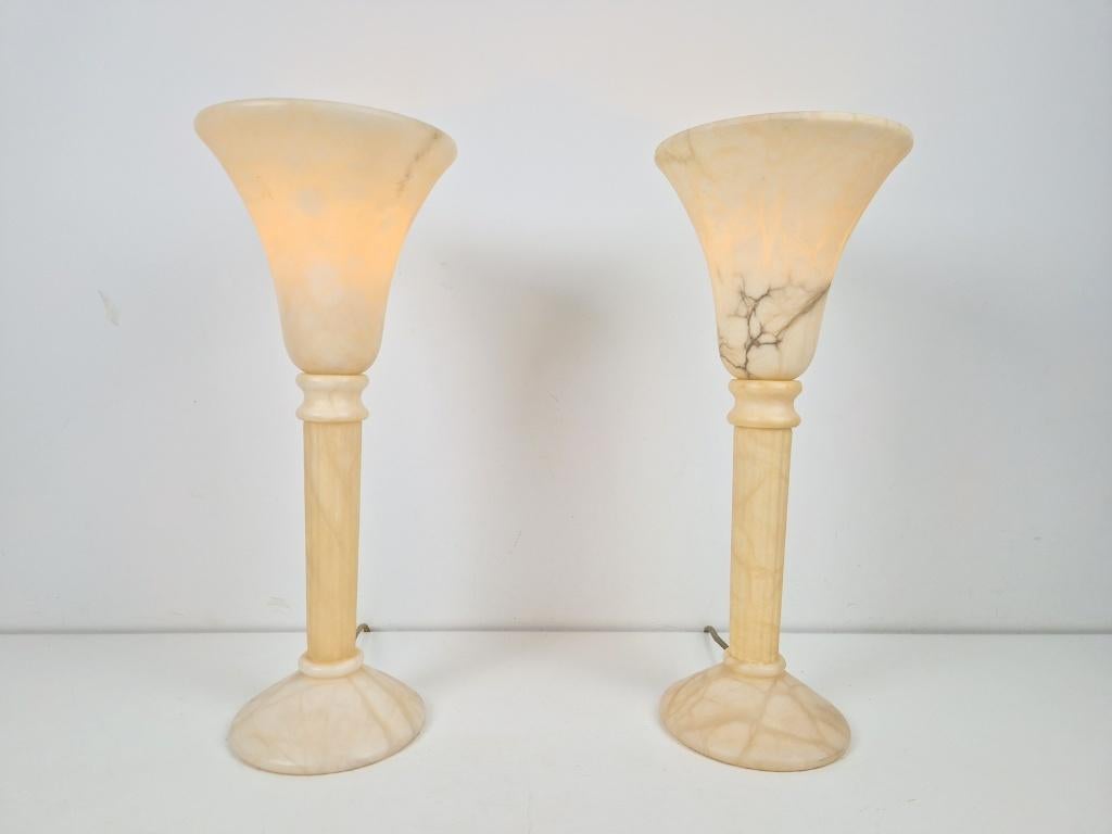 Set 2 Vintage Albast tafellamp Uplighter  Marmer Spain ‘70, Overige materialen, N, Vintage, Ophalen of Verzenden