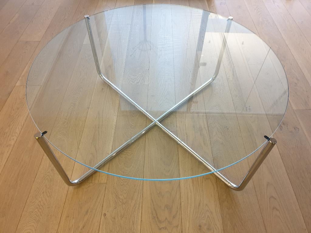 Salontafel Gispen 417 XL model 110cm doorsnede, Huis en Inrichting, Tafels | Salontafels, Ophalen, Rond, Zo goed als nieuw, Glas