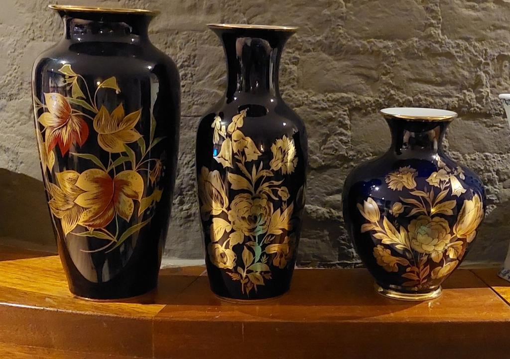 Drie Kobalt Blauwe Royal Porzellan Bavaria Vazen, Ophalen