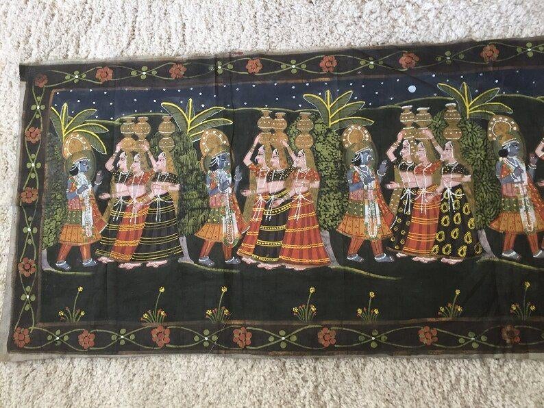 Indiaas Pichwai  schilderij van Krishna met Gopi's, XX large, Ophalen of Verzenden