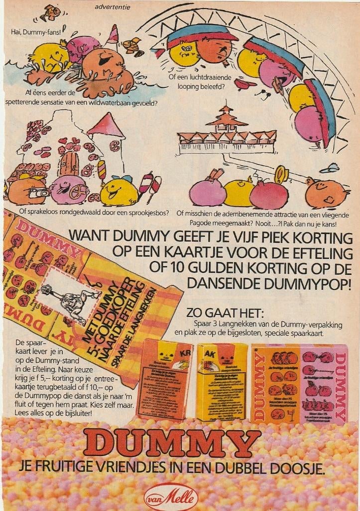Retro reclame 1989 Dummy snoepjes Efteling kortingkaartje, Verzamelen, Retro, Verzenden, Overige typen