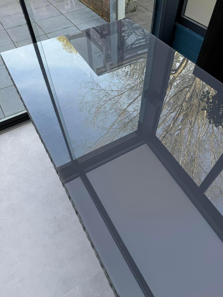 Tuintafel met glasplaat, Ophalen, Gebruikt, 100 tot 150 cm, 50 tot 75 cm