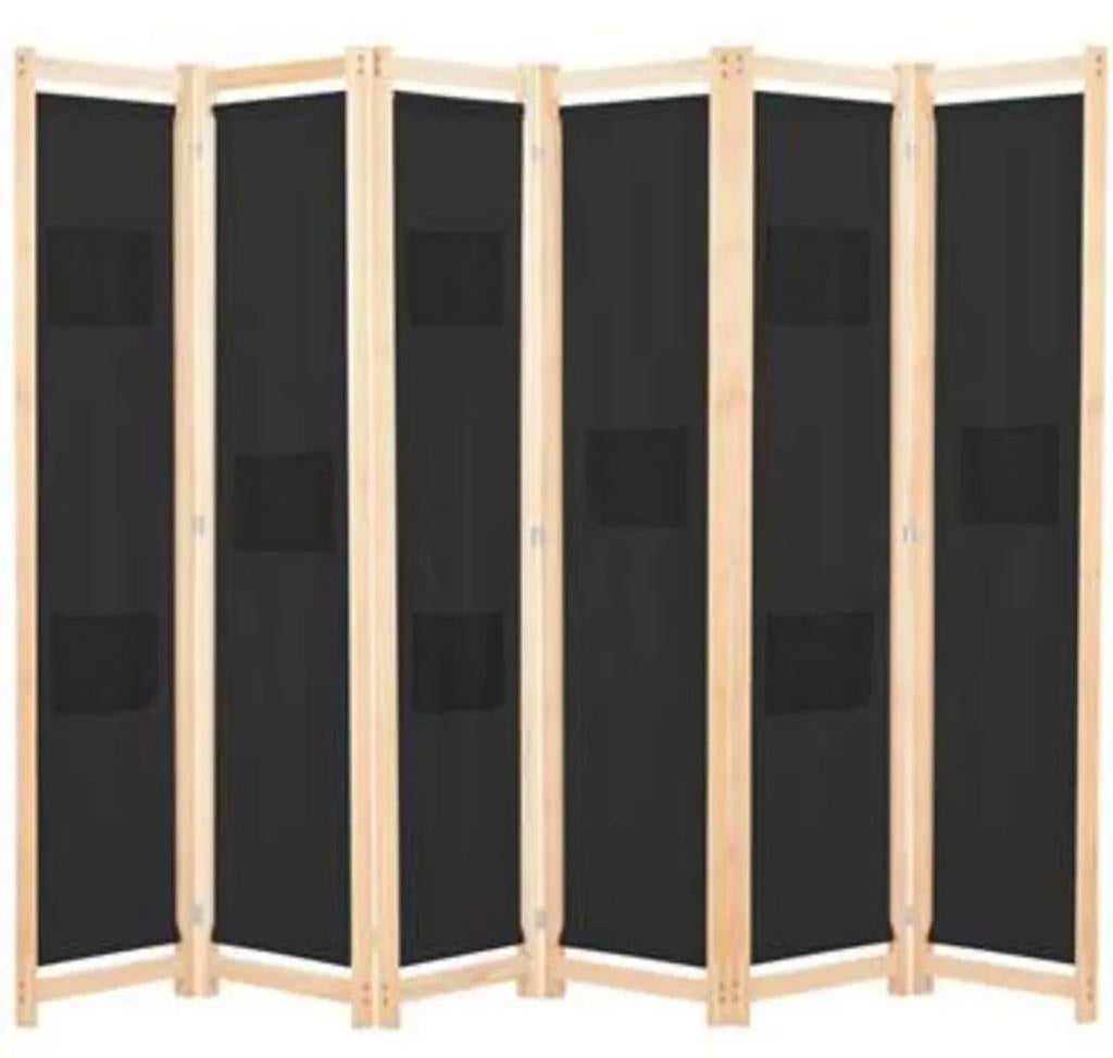 Zwarte Kamerscherm / Roomdivider – 6 Panelen (240x170 cm), Ophalen, Zo goed als nieuw