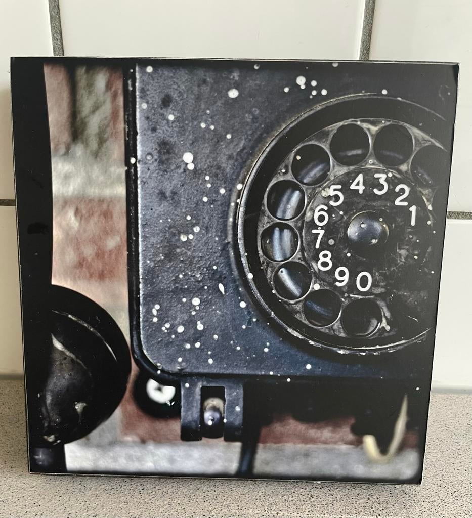 Bakeliet telefoon retro prent op hout lijst Kluijfhout, Verzamelen, Ophalen of Verzenden, Huis en Inrichting