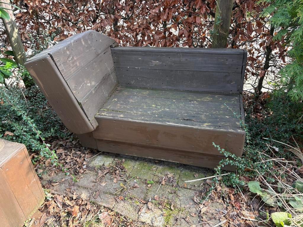 Leuk klein houten tuinbankje, Ophalen, Gebruikt, Hout